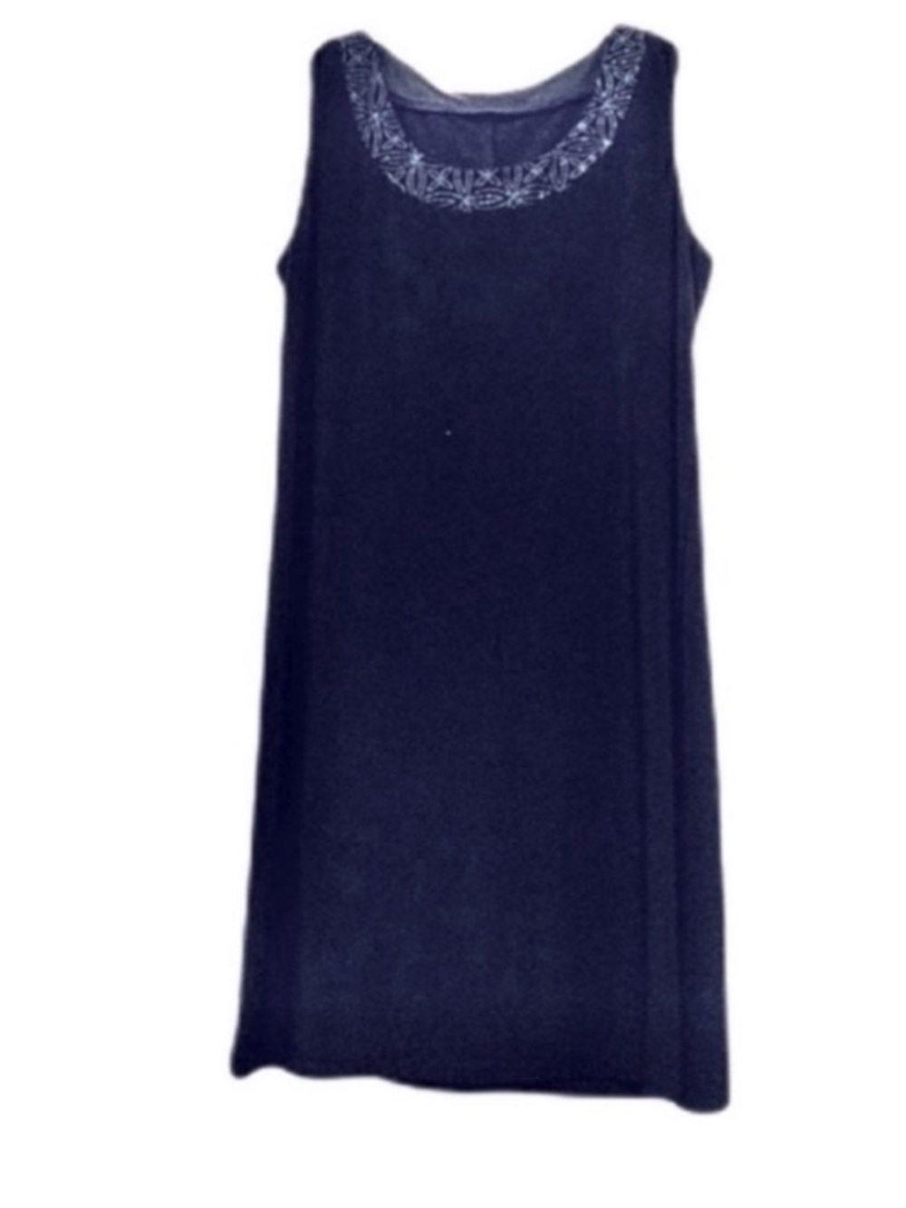 R & M Richards Embellished Neckline Dress Sleeveless Jersey Shift Blue Size L